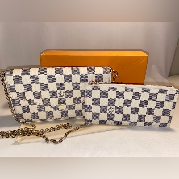 Bags Lv Pink And White Checkered Crossbody Bag W Wallet And Card